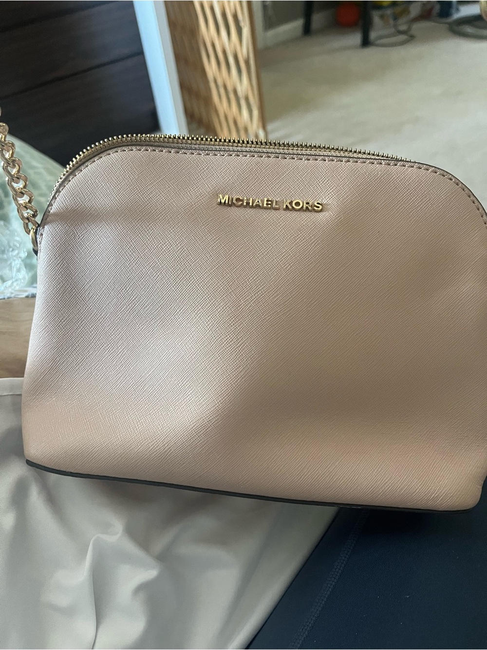 Michael Kors Blush Pink Saffiano Crossbody with Gold Chain